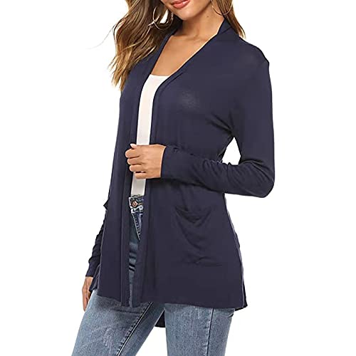 Geagodelia Damen Langarm Cardigan Top Shirt Übergröße Strick Boyfriend Baumwolle Bluse Sommer Frühling Herbst Herbst, navy, L von Geagodelia