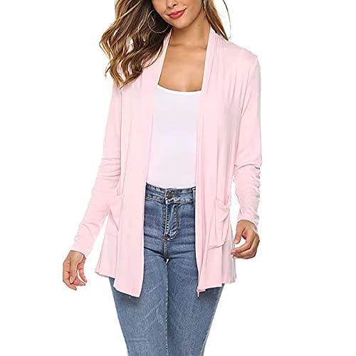 Geagodelia Damen Langarm Cardigan Top Shirt Übergröße Strick Boyfriend Baumwolle Bluse Sommer Frühling Herbst Herbst, rose, L von Geagodelia