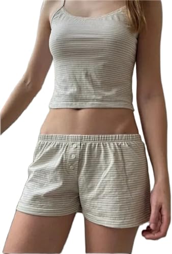 Geagodelia Damen Lounge Set Y2K Camisole Top und Shorts Herzchen Pyjama Zweiteiler Sommer Kurz Eng Hausanzug Matching Loungewear Set (0206A02#Beige, M) von Geagodelia