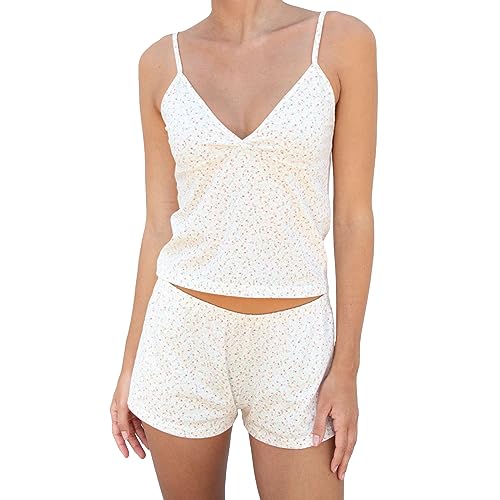 Geagodelia Damen Lounge Set Y2K Camisole Top und Shorts Herzchen Pyjama Zweiteiler Sommer Kurz Eng Hausanzug Matching Loungewear Set (0206A03#Beige, M) von Geagodelia