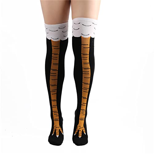 Geagodelia Damen Lustige Hühnerbein Socken Lang Chicken Leg Socks Kniestrümpfe Witzig Overknees Strümpfe Halloween Kostüm Socken Ugly Weihnachtsgeschenke für Frauen Kinder (Overknees, Einheitsgröße) von Geagodelia