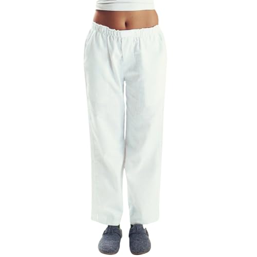 Geagodelia Damen Pyjamahose Sommer Pyjama Hosen Schlafhose Leichte Gestreifte Lange Hose Y2k Lounge Pants Sommerhose Freizeithose Nachtwäsche (E - Weiß, S) von Geagodelia