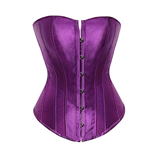 Geagodelia Damen Satin Korsett Oberteil Rücken Schnüren Große Brüste Sexy Piraten Kostüm Corsage Bustier Corset Top Große Größen (A 01- Lila, M) von Geagodelia