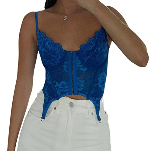 Geagodelia Damen Sexy Corset Top Spaghetti Korsett Top Y2k Fashion Oberteile Clothes Aesthetic Sommer Party Club Streetwear Clubwear (Blau 86, L) von Geagodelia