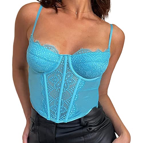 Geagodelia Damen Sexy Corset Top Spaghetti Korsett Top Y2k Fashion Oberteile Clothes Aesthetic Sommer Party Club Streetwear Clubwear (Blau 98, L) von Geagodelia