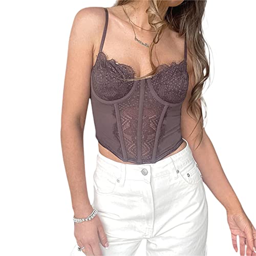 Geagodelia Damen Sexy Corset Top Spaghetti Korsett Top Y2k Fashion Oberteile Clothes Aesthetic Sommer Party Club Streetwear Clubwear (Braun 98, S) von Geagodelia