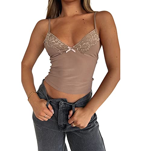 Geagodelia Damen Sexy Tank Top BH-Hemd Y2k Fashion Oberteile Crop Korsett Top Sommer Aesthetic Clothes Streetwear Clubwear Cami Corset Top Camisole (F - Braun, L) von Geagodelia