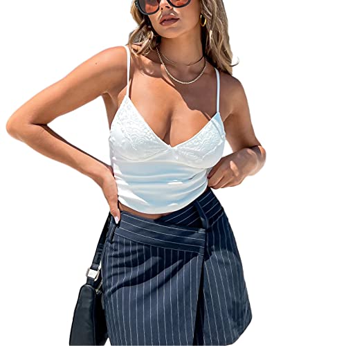 Geagodelia Damen Sexy Tank Top BH-Hemd Y2k Fashion Oberteile Crop Korsett Top Sommer Aesthetic Clothes Streetwear Clubwear Cami Corset Top Camisole (F - Weiß, S) von Geagodelia