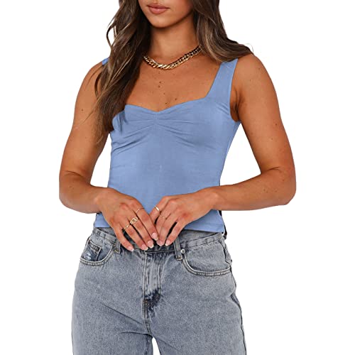 Geagodelia Damen Sexy Tank Top Rückenfreies Oberteil Y2k Fashion Backless Top Sommer Aesthetic Clothes Outfits BH-Hemd Streetwear Cami Camisole (A - Blau, M) von Geagodelia