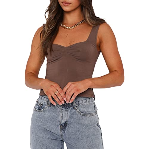 Geagodelia Damen Sexy Tank Top Rückenfreies Oberteil Y2k Fashion Backless Top Sommer Aesthetic Clothes Outfits BH-Hemd Streetwear Cami Camisole (A - Braun, M) von Geagodelia