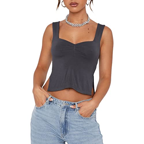 Geagodelia Damen Sexy Tank Top Rückenfreies Oberteil Y2k Fashion Backless Top Sommer Aesthetic Clothes Outfits BH-Hemd Streetwear Cami Camisole (A - Grau, L) von Geagodelia