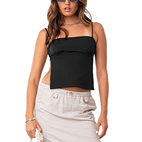 Geagodelia Damen Sexy Tank Top Rückenfreies Oberteil Y2k Fashion Backless Top Sommer Aesthetic Clothes Outfits BH-Hemd Streetwear Cami Camisole (D - Schwarz, M) von Geagodelia