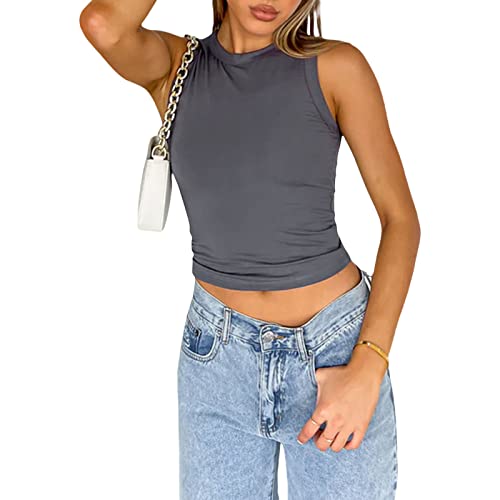 Geagodelia Damen Sexy Tank Top Y2k Fashion Ärmellos Oberteile Cami Crop Top Camisole Sommer Aesthetic Clothes Streetwear (A - Grau, M) von Geagodelia