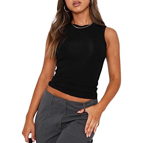 Geagodelia Damen Sexy Tank Top Y2k Fashion Ärmellos Oberteile Cami Crop Top Camisole Sommer Aesthetic Clothes Streetwear (A - Schwarz, M) von Geagodelia