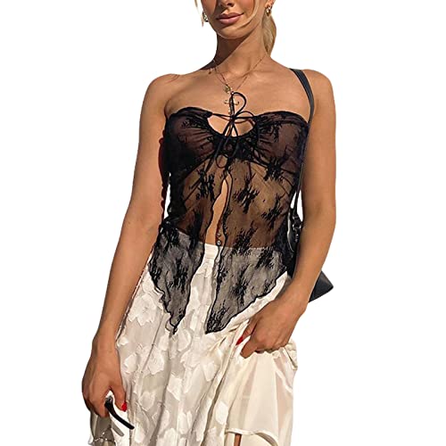 Geagodelia Damen Sexy Tube Top Spitze Trägerloses Top Y2k Fashion Oberteile Crop Top BH Bandeau Top Sommer Aesthetic Clothes Outfit Streetwear Clubwear (A 01 - Schwarz, L) von Geagodelia