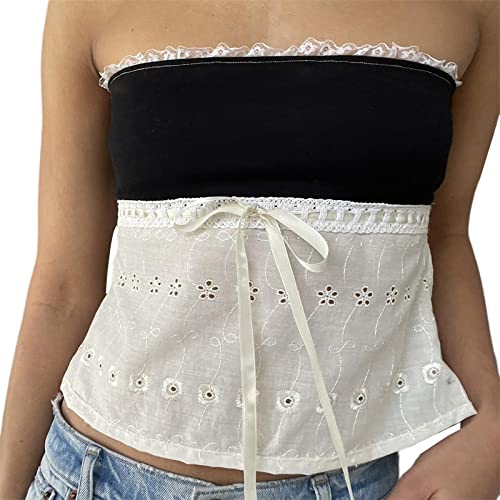 Geagodelia Damen Sexy Tube Top Spitze Trägerloses Top Y2k Fashion Oberteile Crop Top BH Bandeau Top Sommer Aesthetic Clothes Outfit Streetwear Clubwear (B - Schwarz & Weiß, L) von Geagodelia