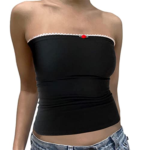 Geagodelia Damen Sexy Tube Top Spitze Trägerloses Top Y2k Fashion Oberteile Crop Top BH Bandeau Top Sommer Aesthetic Clothes Outfit Streetwear Clubwear (D - Schwarz, M) von Geagodelia