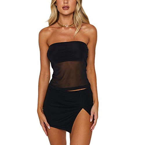 Geagodelia Damen Sexy Tube Top Spitze Trägerloses Top Y2k Fashion Oberteile Crop Top BH Bandeau Top Sommer Aesthetic Clothes Outfit Streetwear Clubwear (F - Schwarz, M) von Geagodelia