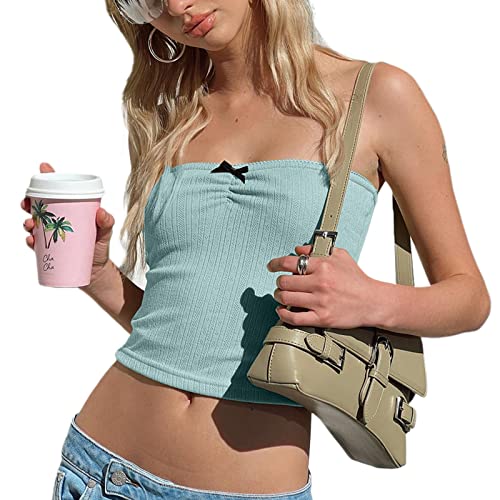 Geagodelia Damen Sexy Tube Top Spitze Trägerloses Top Y2k Fashion Oberteile Crop Top BH Bandeau Top Sommer Aesthetic Clothes Outfit Streetwear Clubwear (G - Blau, S) von Geagodelia