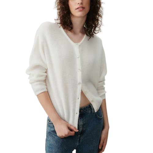 Geagodelia Damen Strickjacke Dünn Langarm Strick Cropped Cardigan Pullover Elegante Strickpullover Strickweste Y2k Sweater Knitted Top Pulli Herbst Frühling (A - Weiß, L) von Geagodelia