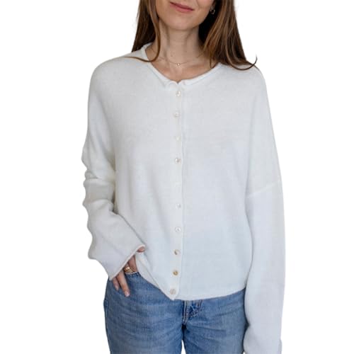 Geagodelia Damen Strickjacke Dünn Strick Langarm Cropped Cardigan Pullover Elegante Strickpullover Strickweste Knitted Top Pulli Y2k Sweater Frühling Herbst (A - Weiß, M) von Geagodelia