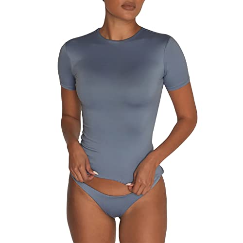 Geagodelia Damen T-Shirt Basic Kurzarm Oberteil Y2k Fashion Crop Top Skims Sommer Clothes Outfit Aesthetic (F - Blau, S) von Geagodelia
