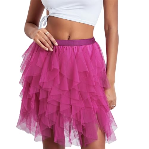 Geagodelia Damen Tüllrock Kurz Elegant Minirock Sommerrock Vintage Tütü Tutu Mini Tüll Rock Halloween Karneval REH Kostüm One Size 34/36/38 F-44436 (A - Rose) von Geagodelia