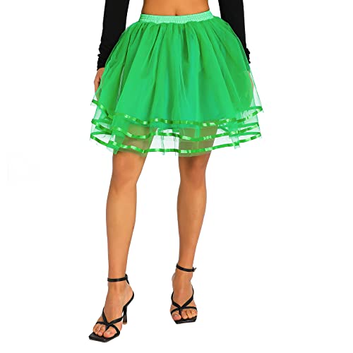 Geagodelia Damen Tüllrock Minirock Vintage Tütü Tutu Elegant Kurz Petticoat Unterrock Tüll Mini Rock Halloween Karneval Fasching Kostüm One Size 34/36/38 F-95950 (Grün, ONE Size) von Geagodelia