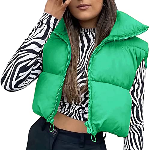 Geagodelia Damen Weste Kurz Puffer Ärmellose Steppweste Daunenweste Elegant Leichte Jacke Steppjacke Oberteile Outdoor Winter Herbst (Grün, M) von Geagodelia