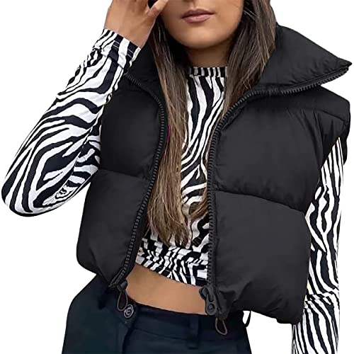 Geagodelia Damen Weste Kurz Puffer Ärmellose Steppweste Daunenweste Elegant Leichte Jacke Steppjacke Oberteile Outdoor Winter Herbst (Schwarz, M) von Geagodelia