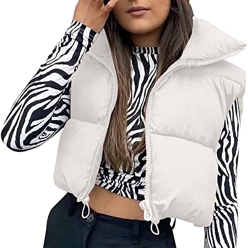 Geagodelia Damen Weste Kurz Puffer Ärmellose Steppweste Daunenweste Elegant Leichte Jacke Steppjacke Oberteile Outdoor Winter Herbst (Weiß, L) von Geagodelia