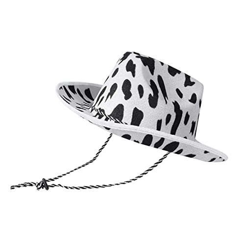 Geagodelia Filz Cowboyhut Damen Flauschig mit Federn Krempe Tiara Cowgirl Kostüm Hut Erwachsene Halloween Kostüme Karneval Partyhut (Kuhmuster, Einheitsgröße) von Geagodelia