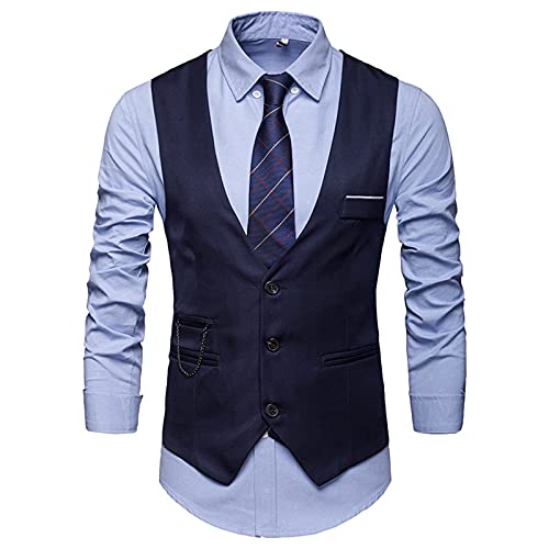 Geagodelia Herren Anzug Weste Einfarbig Formal Elegante Herren Weste Slim Fit für Zeremonie Business Plus Size, blau, M von Geagodelia