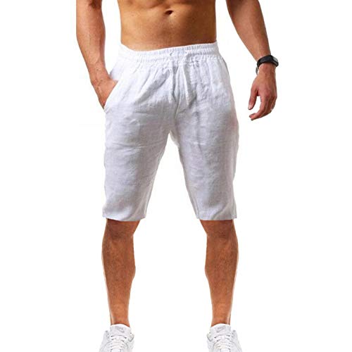 Geagodelia Herren-Shorts, Leinen, kurze Hose für Herren, Sommer, leichte Shorts, einfarbig, bequem, S-3XL, Weiß XL von Geagodelia