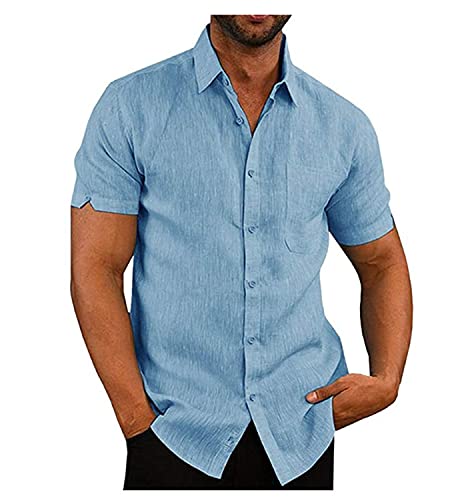 Geagodelia Herrenhemd, Sommer, kurzärmelig, einfarbig, Slim Fit, leger, elegant M-3XL, blau, XXL von Geagodelia