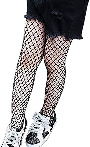 Geagodelia Fischnetzstrumpfhose für Kinder, Kinder, kleine Mädchen, hohe Enge, modische Netzstrümpfe, Schwarz/mittlere Netze, One Size von Geagodelia