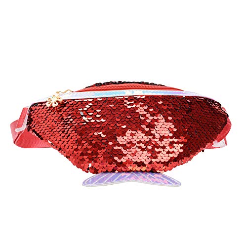 Geagodelia Kinder Mädchen Bauchtasche Gürteltasche Stylische Hüfttasche mit Glitzer Pailletten für Festival Reise Urlaub Outdoor FB-21243 (Rot) von Geagodelia