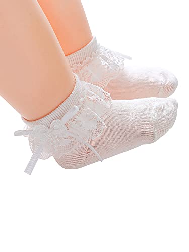 Geagodelia Kleinkind Baby Mädchen Rüschen Socken, süße Art Öse Rüschen Spitze Prinzessin Kleid Söckchen mit Schleife (weiß, 1-3Jahre) von Geagodelia