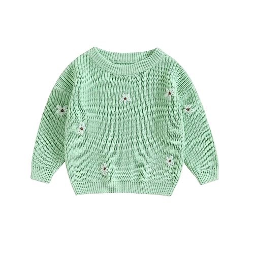 Geagodelia Kleinkinder Baby Oversized Pullover Mädchen Jungen Grobmaschig Strickpullover Herbst Winter Warm Gestrickt Pulli Oberteil Knitted Jumper Sweater (Blumen Hellgrün, 3-6 Monate) von Geagodelia