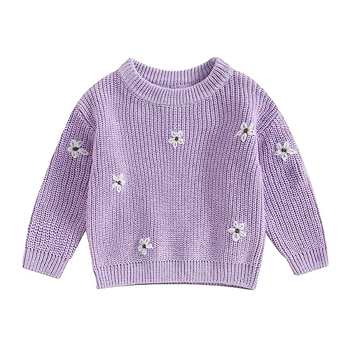 Geagodelia Kleinkinder Baby Oversized Pullover Mädchen Jungen Grobmaschig Strickpullover Herbst Winter Warm Gestrickt Pulli Oberteil Knitted Jumper Sweater (Blumen Lila, 2-3 Jahre) von Geagodelia