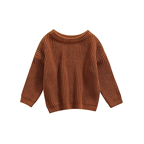 Geagodelia Kleinkinder Baby Oversized Pullover Mädchen Jungen Grobmaschig Strickpullover Herbst Winter Warm Gestrickt Pulli Oberteil Knitted Jumper Sweater (Braun, 2-3 Jahre) von Geagodelia