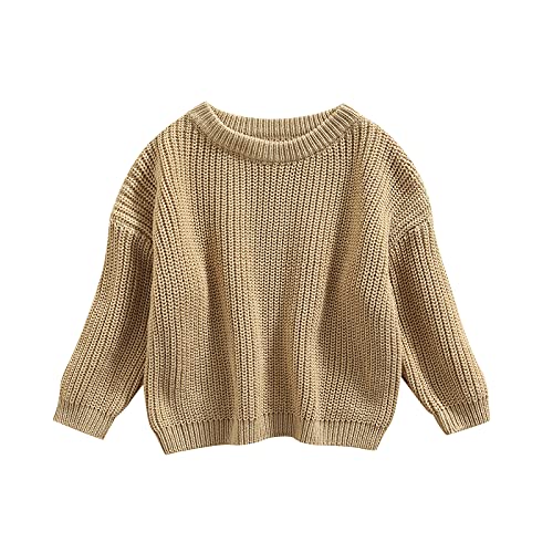 Geagodelia Kleinkinder Baby Oversized Pullover Mädchen Jungen Grobmaschig Strickpullover Herbst Winter Warm Gestrickt Pulli Oberteil Knitted Jumper Sweater (Hellkhaki, 3-6 Monate) von Geagodelia