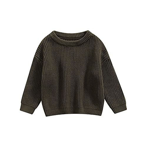 Geagodelia Kleinkinder Baby Oversized Pullover Mädchen Jungen Grobmaschig Strickpullover Herbst Winter Warm Gestrickt Pulli Oberteil Knitted Jumper Sweater (Olivgrün, 18-24 Monate) von Geagodelia