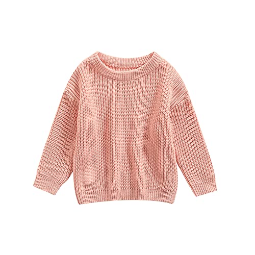 Geagodelia Kleinkinder Baby Oversized Pullover Mädchen Jungen Grobmaschig Strickpullover Herbst Winter Warm Gestrickt Pulli Oberteil Knitted Jumper Sweater (Pink, 9-12 Monate) von Geagodelia