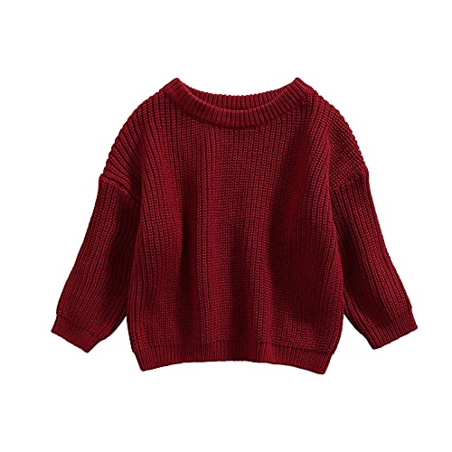 Geagodelia Kleinkinder Baby Oversized Pullover Mädchen Jungen Grobmaschig Strickpullover Herbst Winter Warm Gestrickt Pulli Oberteil Knitted Jumper Sweater (Rot, 12-18 Monate) von Geagodelia