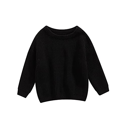 Geagodelia Kleinkinder Baby Oversized Pullover Mädchen Jungen Grobmaschig Strickpullover Herbst Winter Warm Gestrickt Pulli Oberteil Knitted Jumper Sweater (Schwarz, 3-4 Jahre) von Geagodelia