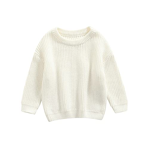 Geagodelia Kleinkinder Baby Oversized Pullover Mädchen Jungen Grobmaschig Strickpullover Herbst Winter Warm Gestrickt Pulli Oberteil Knitted Jumper Sweater (Weiß, 3-4 Jahre) von Geagodelia