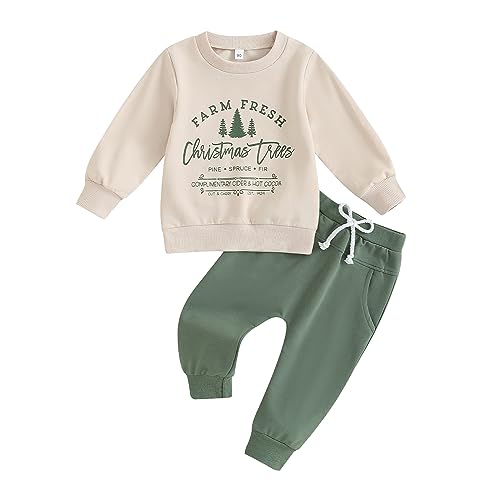 Geagodelia Kleinkinder Weihnachtsoutfit Baby Jungen Langarm Oberteil Sweatshirt und Hose Set Mein erstes Weihnachten Baby Kleidung (Beige, 0-6 Monate) von Geagodelia