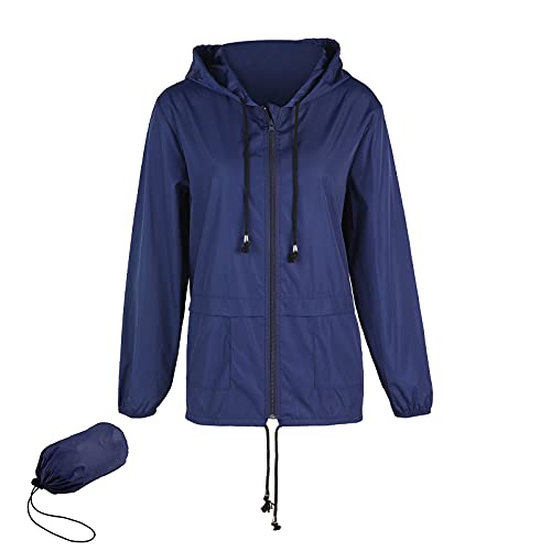 Geagodelia Leichte Regenjacke Damen Wasserdicht Atmungsaktiv Windbreaker Damen Regenjacke Faltbar Fahrradjacke Damen Kapuzenjacke Damen Jacke Herbst (Navy Blau B, L) von Geagodelia