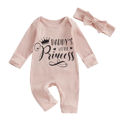 Neugeborene Baby Mädchen Vatertag Strampler mit Fäustlingen und Rüschen Langarm Mein Erster Vatertag Baby Outfit Baumwolle Sommer Kleidung (Daddy's Little Princess Hellpink, 0-3 Monate) von Geagodelia
